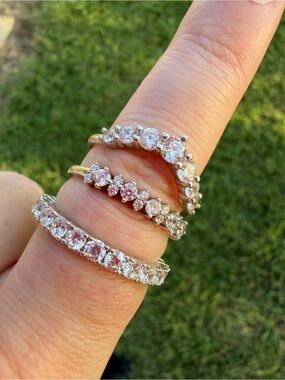 Sami Jewels Sterling Silver CZ Eternity & Stack Rings Set - White Cubic Zirconia